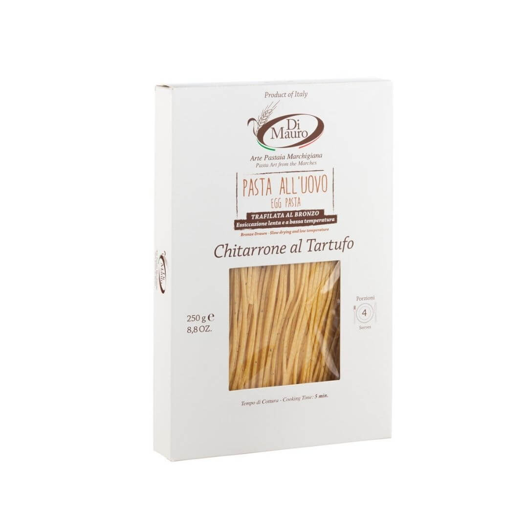 chitarrone artigianale all' uovo e tartufo trafilato al bronzo delle marche ed essiccato a bassa temperatura