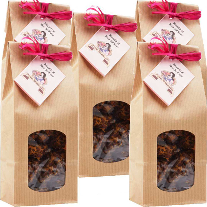 buste di biscotti artigianali al riso soffiato e cacao da 200 gr