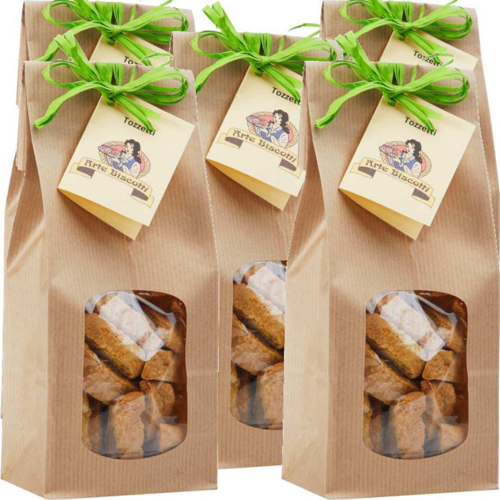 buste di tozzetti o cantucci artigianali marchigiani con mandorle da 200 gr